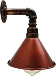 " Industrial Vintage Water Pipe Wall Light With Conical Metal Shade Rustic Red E27" - thumbnail 7