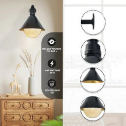 " Industrial Vintage Water Pipe Wall Light With Conical Metal Shade Rustic Red E27" - thumbnail 6