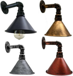 " Industrial Vintage Water Pipe Wall Light With Conical Metal Shade Rustic Red E27" - thumbnail 9