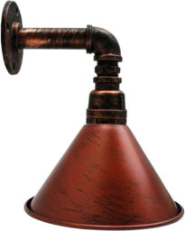 " Industrial Vintage Water Pipe Wall Light With Conical Metal Shade Rustic Red E27" - thumbnail 8