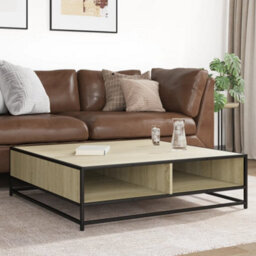 Walplus Coffee Table Sonoma Oak 100X100X30 Cm Engineered Wood And Metal - thumbnail 3