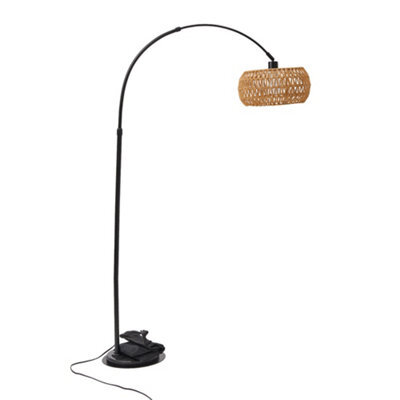 Living And Home Boho Rattan Arc Floor Lamp With Remote Control - image 1