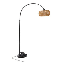 Living And Home Boho Rattan Arc Floor Lamp With Remote Control - thumbnail 3