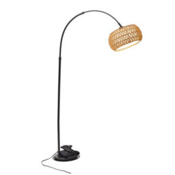 Living And Home Boho Rattan Arc Floor Lamp With Remote Control - thumbnail 2