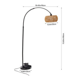 Living And Home Boho Rattan Arc Floor Lamp With Remote Control - thumbnail 6
