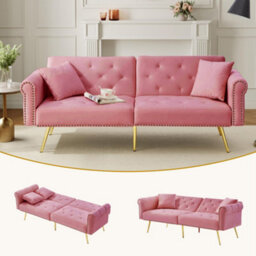 Btm Modern 2 Seater Velvet Sofa Bed With Adjustable Backrest Gold Metal Legs Stylish Space Saving Durable Small Spaces - thumbnail 1