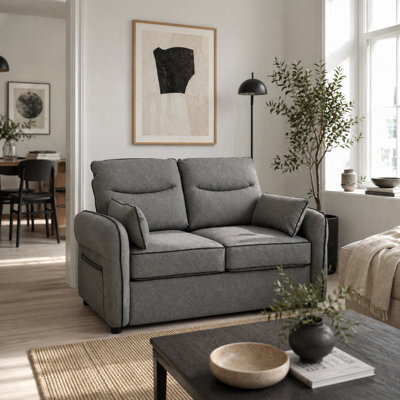 Wyld Haus Pamazi Grey Faux Leather 2-Seater Sofa - Modern Compact Loveseat With Black Piping - image 1