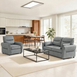 Wyld Haus Pamazi Grey Faux Leather 2-Seater Sofa - Modern Compact Loveseat With Black Piping - thumbnail 6