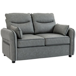 Wyld Haus Pamazi Grey Faux Leather 2-Seater Sofa - Modern Compact Loveseat With Black Piping - thumbnail 2