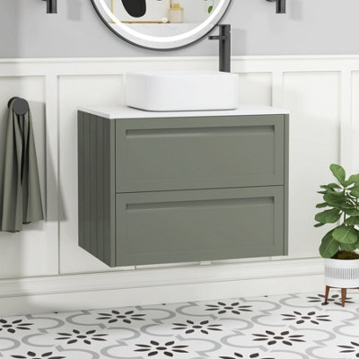 Royal Bathrooms Royal Bathroom Elmore 700mm Matt Green Wall Mounted Bathroom Vanity Unit 2 Drawer Plain White Worktop With Elena Basin - image 1