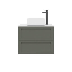 Royal Bathrooms Royal Bathroom Elmore 700mm Matt Green Wall Mounted Bathroom Vanity Unit 2 Drawer Plain White Worktop With Elena Basin - thumbnail 7