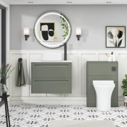 Royal Bathrooms Royal Bathroom Elmore 700mm Matt Green Wall Mounted Bathroom Vanity Unit 2 Drawer Plain White Worktop With Elena Basin - thumbnail 5
