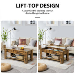 Yaheetech Wooden Lift Top Coffee Table With Storage For Living Room Rustic Brown - thumbnail 2