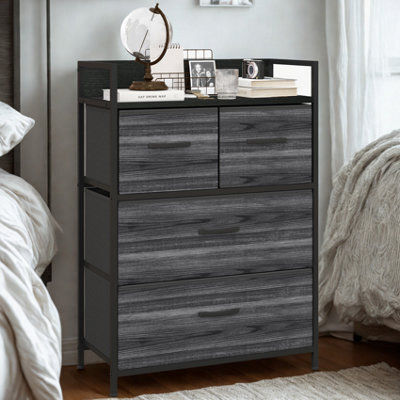 FURNOLD Industrial 4 Fabric Drawer Chest Storage Unit With Shelftop Black - image 1