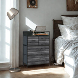 FURNOLD Industrial 4 Fabric Drawer Chest Storage Unit With Shelftop Black - thumbnail 5