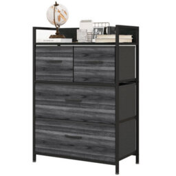 FURNOLD Industrial 4 Fabric Drawer Chest Storage Unit With Shelftop Black - thumbnail 8