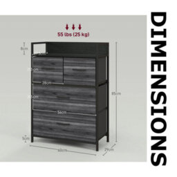 FURNOLD Industrial 4 Fabric Drawer Chest Storage Unit With Shelftop Black - thumbnail 7