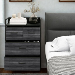 FURNOLD Industrial 4 Fabric Drawer Chest Storage Unit With Shelftop Black - thumbnail 4