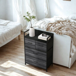 FURNOLD Industrial 4 Fabric Drawer Chest Storage Unit With Shelftop Black - thumbnail 3