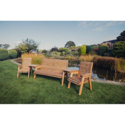 Churnet Valley Garden Furniture Ltd Valley 5 Seat Set 1X3B 2Xc Angled Tray - Timber - L100 X W290 X H95 Cm - Fully Assembled - Set Of Waterproof Cushions Included - thumbnail 1