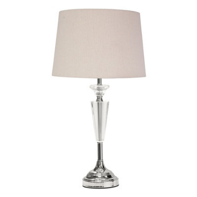 Lighting Supermarket Kwartz Modern Faceted Glass Crystal Chrome Table Lamp With Natural Linen Shade - image 1