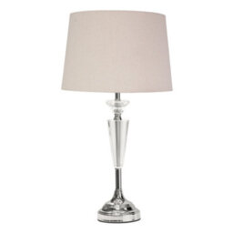Lighting Supermarket Kwartz Modern Faceted Glass Crystal Chrome Table Lamp With Natural Linen Shade - thumbnail 1
