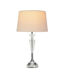 Lighting Supermarket Kwartz Modern Faceted Glass Crystal Chrome Table Lamp With Natural Linen Shade - thumbnail 2