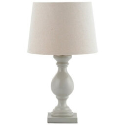 Classic Wooden Table Lamp Taupe & Off White Linen Shade Pretty Bedside Light - thumbnail 1