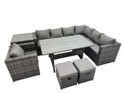 Fimous Rattan Garden Furniture Set Outdoor 9 Seater Patio Corner Sofa Sets With Table Chair 2 Small Stools Dark Grey Mixed - thumbnail 1
