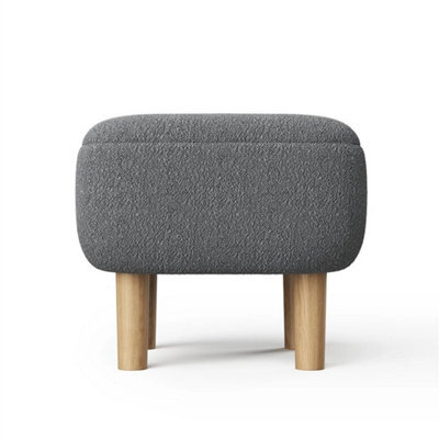 Grey-Square Footstool Footrest Pouffe Foot Stool Padded Seat With Wooden Legs - image 1