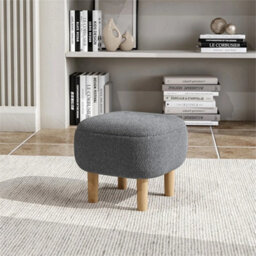 Grey-Square Footstool Footrest Pouffe Foot Stool Padded Seat With Wooden Legs - thumbnail 5