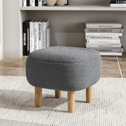 Grey-Square Footstool Footrest Pouffe Foot Stool Padded Seat With Wooden Legs - thumbnail 6