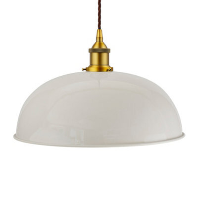 Pale Grey Worcester Painted Dome Pendant Light With Antique Gold Lamp Holder And Brown Twisted Cable - Se Home - image 1