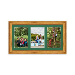 AK Frames 40X20Cm Oak Classic Multi Photo Frame With Emerald Mount - Holds 3 Apertures (3X) 6X4 Photos