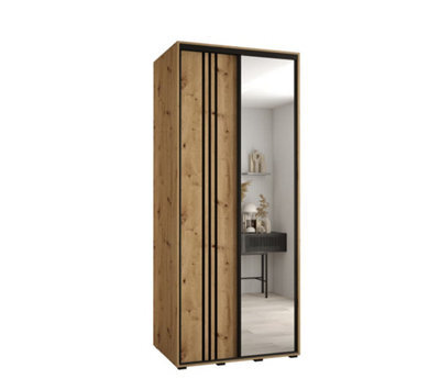 Arte Charming Oak Artisan Cannes Vii Sliding Wardrobe H2050mm W1200mm D600mm With Customisable Black Steel Handles - image 1