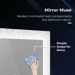 Ibathuk Vellin Wall Mounted Led Illuminated Mirror, Modern Bathroom Mirror With Touch Sensor And Demister Pad, 900 X 600mm - thumbnail 2