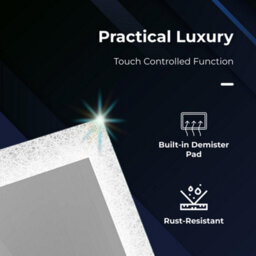 Ibathuk Vellin Wall Mounted Led Illuminated Mirror, Modern Bathroom Mirror With Touch Sensor And Demister Pad, 900 X 600mm - thumbnail 3