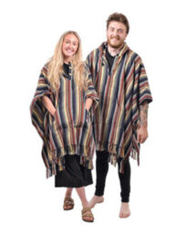 Country Club Hip Hoodie Striped Poncho Blanket/throw Multi One Size Fits Most. - thumbnail 2