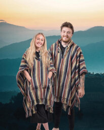 Country Club Hip Hoodie Striped Poncho Blanket/throw Multi One Size Fits Most. - thumbnail 1