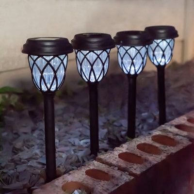 Gardenwize Pack Of 4 Solar Powered Pathway Stake Lights Eco Friendly No Running Costs Decorative Garden Lights - image 1