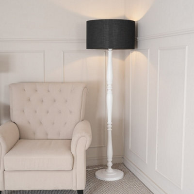 Valuelights Victoria Traditional White Wood Candlestick Floor Lamp With Black Drum Shade - image 1