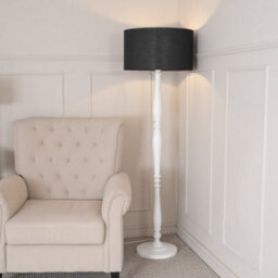 Valuelights Victoria Traditional White Wood Candlestick Floor Lamp With Black Drum Shade