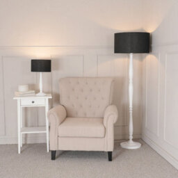 Valuelights Victoria Traditional White Wood Candlestick Floor Lamp With Black Drum Shade - thumbnail 3