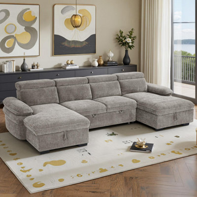 Furnishings For Less UK Blake U Shaped 5 Seater Fabric Corner Sofa Bed Grey - image 1