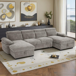 Furnishings For Less UK Blake U Shaped 5 Seater Fabric Corner Sofa Bed Grey