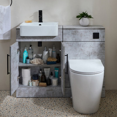 Homestylestore 1050mm Concrete Grey Bathroom Combination Vanity Wc Unit Toilet Pan And Black T Bar Handle - image 1