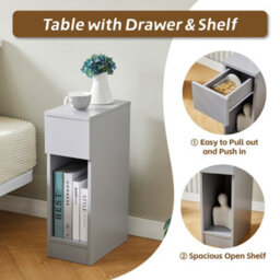MCC Direct Solid Wooden Bedside Table With Open Shelf And Drawer Grey Ava By Mcc - thumbnail 3