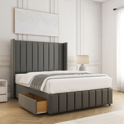 Bsspoke Zoe Divan Bed Set In Grey Plush Velvet With 54Inch Headboard & Footboard 2Drawers Footend & No Mattress In All Sizes - image 1
