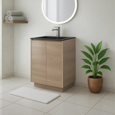 Plum&clay Matterhorn Oak Floor Standing Bathroom Vanity Unit With Black Basin (W)600mm (H)850mm - image 1