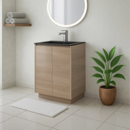 Plum&clay Matterhorn Oak Floor Standing Bathroom Vanity Unit With Black Basin (W)600mm (H)850mm